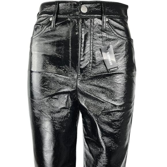NEW Express Black Faux Leather Modern Straight Super High Rise Trousers Pants 0 - Picture 4 of 7